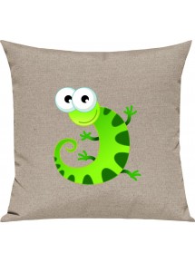 Kinder Kissen, Gecko Leguan Eidechse Tiere Tier Natur, Kuschelkissen Couch Deko, Farbe sand
