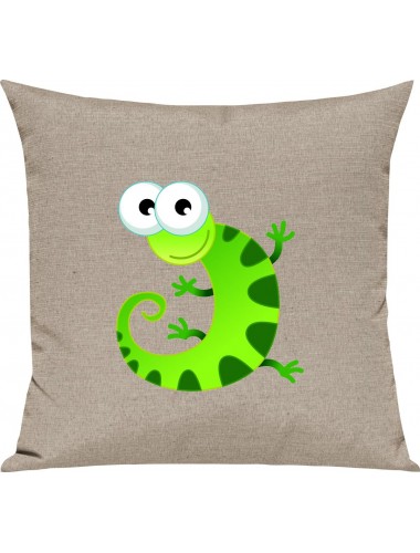 Kinder Kissen, Gecko Leguan Eidechse Tiere Tier Natur, Kuschelkissen Couch Deko, Farbe sand
