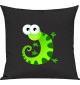 Kinder Kissen, Gecko Leguan Eidechse Tiere Tier Natur, Kuschelkissen Couch Deko, Farbe schwarz