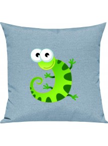 Kinder Kissen, Gecko Leguan Eidechse Tiere Tier Natur, Kuschelkissen Couch Deko, Farbe tuerkis