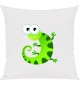 Kinder Kissen, Gecko Leguan Eidechse Tiere Tier Natur, Kuschelkissen Couch Deko, Farbe weiss