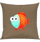 Kinder Kissen, Fisch Fish Tiere Tier Natur, Kuschelkissen Couch Deko, Farbe hellbraun