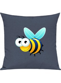 Kinder Kissen, Biene Wespe Bee Tiere Tier Natur, Kuschelkissen Couch Deko, Farbe blau