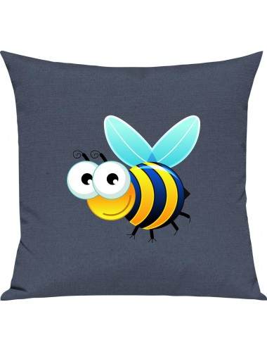 Kinder Kissen, Biene Wespe Bee Tiere Tier Natur, Kuschelkissen Couch Deko, Farbe blau