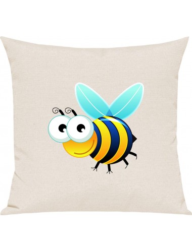 Kinder Kissen, Biene Wespe Bee Tiere Tier Natur, Kuschelkissen Couch Deko, Farbe creme