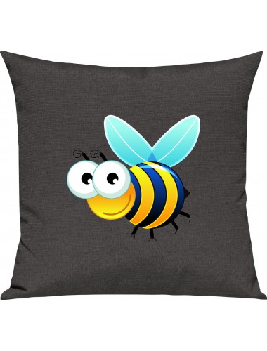 Kinder Kissen, Biene Wespe Bee Tiere Tier Natur, Kuschelkissen Couch Deko, Farbe dunkelgrau