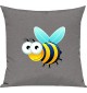 Kinder Kissen, Biene Wespe Bee Tiere Tier Natur, Kuschelkissen Couch Deko, Farbe grau