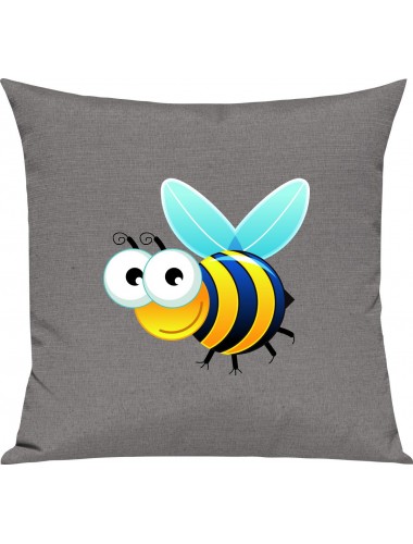 Kinder Kissen, Biene Wespe Bee Tiere Tier Natur, Kuschelkissen Couch Deko, Farbe grau