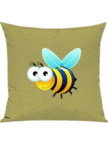 Kinder Kissen, Biene Wespe Bee Tiere Tier Natur, Kuschelkissen Couch Deko, Farbe hellgruen