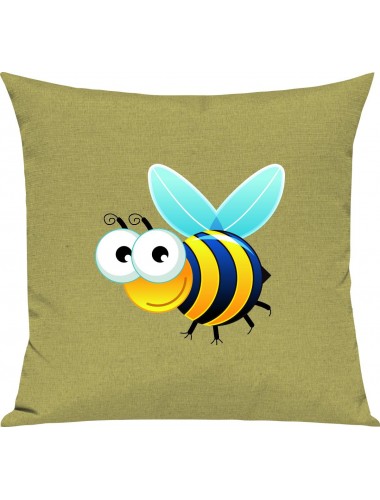 Kinder Kissen, Biene Wespe Bee Tiere Tier Natur, Kuschelkissen Couch Deko, Farbe hellgruen