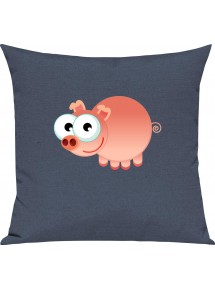 Kinder Kissen, Schwein Ferkel Pig Tiere Tier Natur, Kuschelkissen Couch Deko, Farbe blau