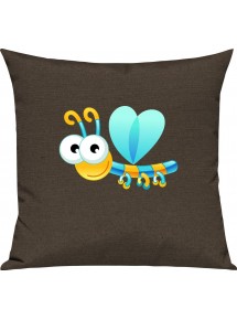Kinder Kissen, Libelle Insekt Tiere Tier Natur, Kuschelkissen Couch Deko, Farbe braun