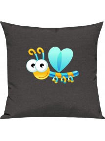 Kinder Kissen, Libelle Insekt Tiere Tier Natur, Kuschelkissen Couch Deko, Farbe dunkelgrau