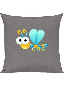 Kinder Kissen, Libelle Insekt Tiere Tier Natur, Kuschelkissen Couch Deko, Farbe grau