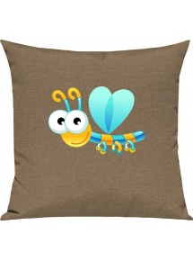 Kinder Kissen, Libelle Insekt Tiere Tier Natur, Kuschelkissen Couch Deko, Farbe hellbraun
