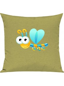 Kinder Kissen, Libelle Insekt Tiere Tier Natur, Kuschelkissen Couch Deko, Farbe hellgruen