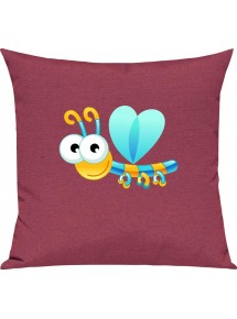 Kinder Kissen, Libelle Insekt Tiere Tier Natur, Kuschelkissen Couch Deko, Farbe pink