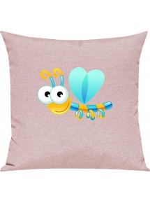 Kinder Kissen, Libelle Insekt Tiere Tier Natur, Kuschelkissen Couch Deko, Farbe rosa