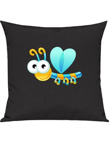 Kinder Kissen, Libelle Insekt Tiere Tier Natur, Kuschelkissen Couch Deko, Farbe schwarz