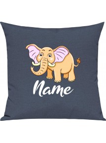 Kinder Kissen, Elefant Elephant mit Wunschnamen Tiere Tier Natur, Kuschelkissen Couch Deko, Farbe blau