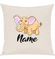 Kinder Kissen, Elefant Elephant mit Wunschnamen Tiere Tier Natur, Kuschelkissen Couch Deko, Farbe creme