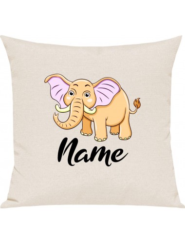 Kinder Kissen, Elefant Elephant mit Wunschnamen Tiere Tier Natur, Kuschelkissen Couch Deko, Farbe creme