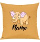 Kinder Kissen, Elefant Elephant mit Wunschnamen Tiere Tier Natur, Kuschelkissen Couch Deko, Farbe gelb