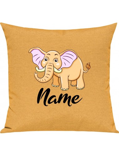 Kinder Kissen, Elefant Elephant mit Wunschnamen Tiere Tier Natur, Kuschelkissen Couch Deko, Farbe gelb