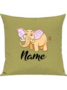 Kinder Kissen, Elefant Elephant mit Wunschnamen Tiere Tier Natur, Kuschelkissen Couch Deko, Farbe hellgruen
