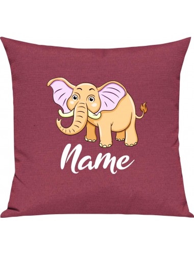 Kinder Kissen, Elefant Elephant mit Wunschnamen Tiere Tier Natur, Kuschelkissen Couch Deko, Farbe pink