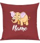 Kinder Kissen, Elefant Elephant mit Wunschnamen Tiere Tier Natur, Kuschelkissen Couch Deko, Farbe rot