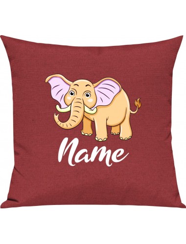 Kinder Kissen, Elefant Elephant mit Wunschnamen Tiere Tier Natur, Kuschelkissen Couch Deko, Farbe rot