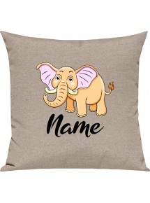 Kinder Kissen, Elefant Elephant mit Wunschnamen Tiere Tier Natur, Kuschelkissen Couch Deko, Farbe sand
