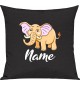 Kinder Kissen, Elefant Elephant mit Wunschnamen Tiere Tier Natur, Kuschelkissen Couch Deko, Farbe schwarz