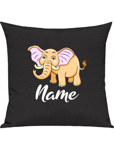 Kinder Kissen, Elefant Elephant mit Wunschnamen Tiere Tier Natur, Kuschelkissen Couch Deko, Farbe schwarz