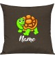 Kinder Kissen, Schildkröte Turtle mit Wunschnamen Tiere Tier Natur, Kuschelkissen Couch Deko, Farbe braun
