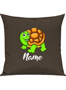 Kinder Kissen, Schildkröte Turtle mit Wunschnamen Tiere Tier Natur, Kuschelkissen Couch Deko, Farbe braun