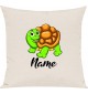 Kinder Kissen, Schildkröte Turtle mit Wunschnamen Tiere Tier Natur, Kuschelkissen Couch Deko, Farbe creme