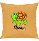 Kinder Kissen, Schildkröte Turtle mit Wunschnamen Tiere Tier Natur, Kuschelkissen Couch Deko, Farbe gelb