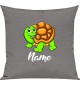 Kinder Kissen, Schildkröte Turtle mit Wunschnamen Tiere Tier Natur, Kuschelkissen Couch Deko, Farbe grau