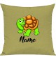 Kinder Kissen, Schildkröte Turtle mit Wunschnamen Tiere Tier Natur, Kuschelkissen Couch Deko, Farbe hellgruen
