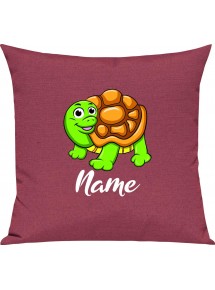 Kinder Kissen, Schildkröte Turtle mit Wunschnamen Tiere Tier Natur, Kuschelkissen Couch Deko, Farbe pink