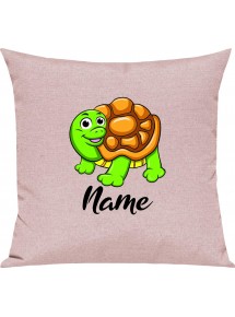 Kinder Kissen, Schildkröte Turtle mit Wunschnamen Tiere Tier Natur, Kuschelkissen Couch Deko, Farbe rosa