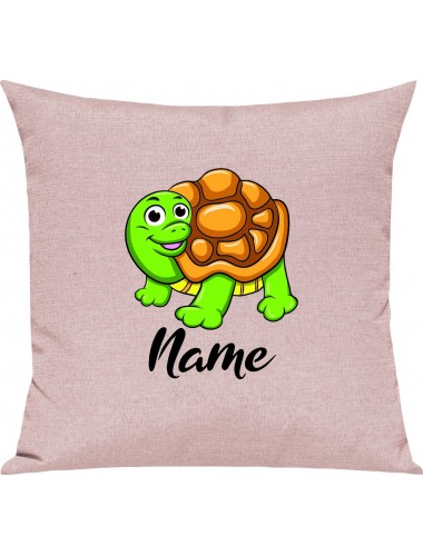 Kinder Kissen, Schildkröte Turtle mit Wunschnamen Tiere Tier Natur, Kuschelkissen Couch Deko, Farbe rosa