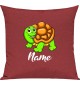 Kinder Kissen, Schildkröte Turtle mit Wunschnamen Tiere Tier Natur, Kuschelkissen Couch Deko, Farbe rot