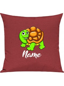 Kinder Kissen, Schildkröte Turtle mit Wunschnamen Tiere Tier Natur, Kuschelkissen Couch Deko, Farbe rot