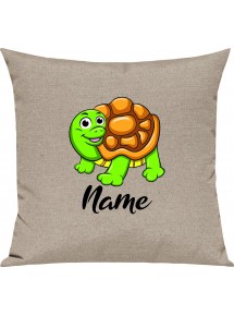 Kinder Kissen, Schildkröte Turtle mit Wunschnamen Tiere Tier Natur, Kuschelkissen Couch Deko, Farbe sand