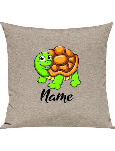 Kinder Kissen, Schildkröte Turtle mit Wunschnamen Tiere Tier Natur, Kuschelkissen Couch Deko, Farbe sand
