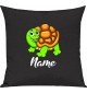 Kinder Kissen, Schildkröte Turtle mit Wunschnamen Tiere Tier Natur, Kuschelkissen Couch Deko, Farbe schwarz