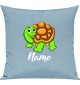 Kinder Kissen, Schildkröte Turtle mit Wunschnamen Tiere Tier Natur, Kuschelkissen Couch Deko, Farbe tuerkis